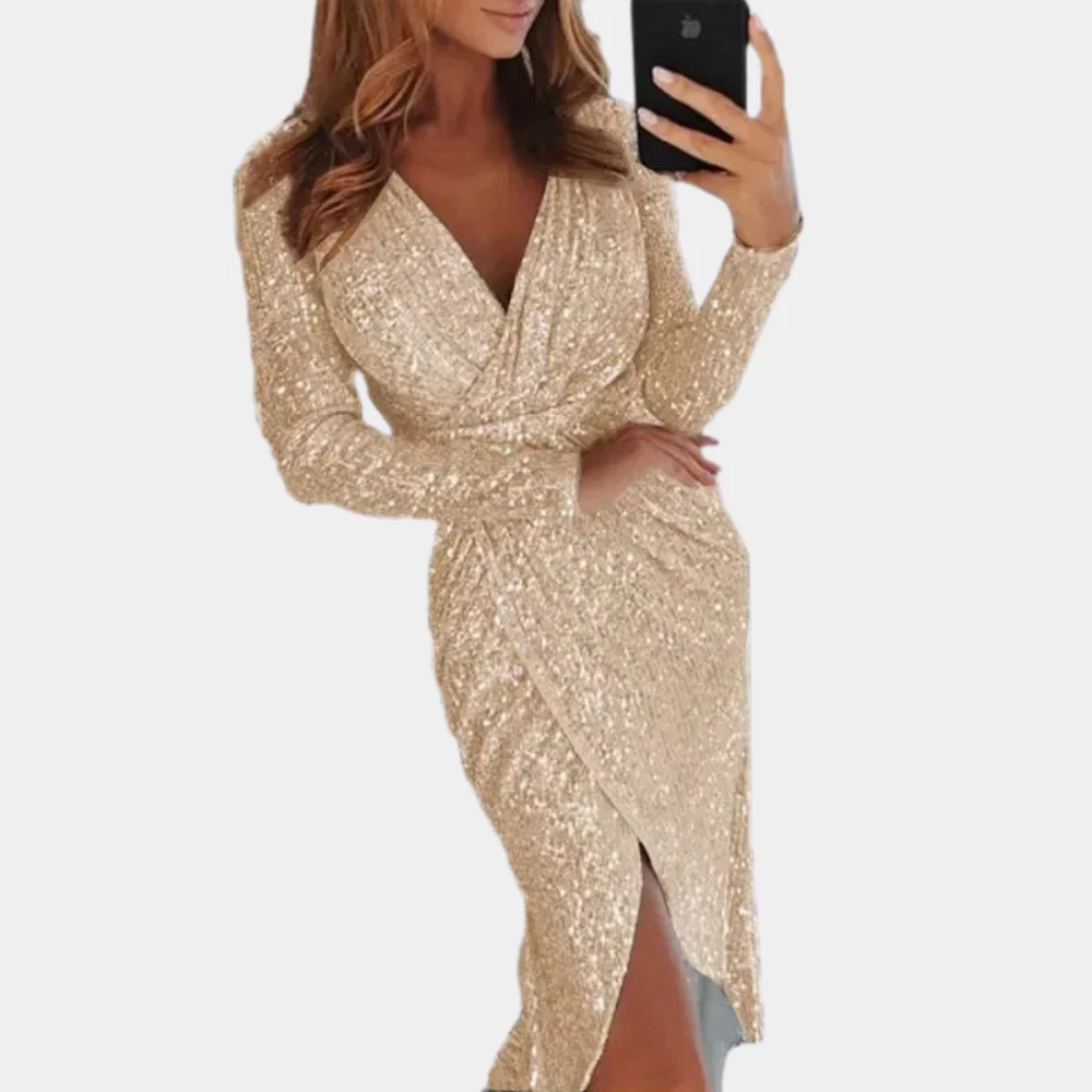 Heidi-Mode | Damen Paillettenkleid mit Schlitz Vorne - Image 5