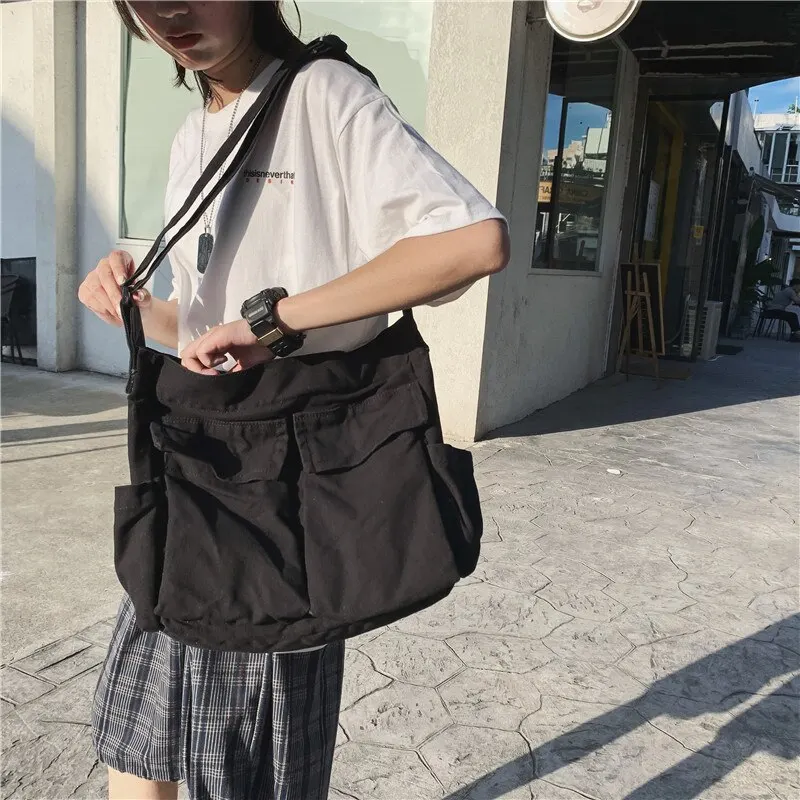 Heidi-Mode | Frauen Vintage Handtasche Canvas Teenager Schulter Tote Taschen Lieferdienst Tasche Damen Lässige Handtasche Crossbody Geldbörse - Image 3