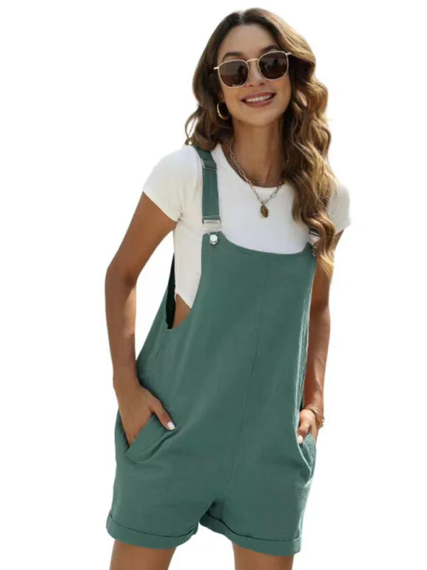 Heidi-Mode | Damen Baumwoll- und Leinenverstellbare Lässige Lockere Overall-Shorts - Image 10