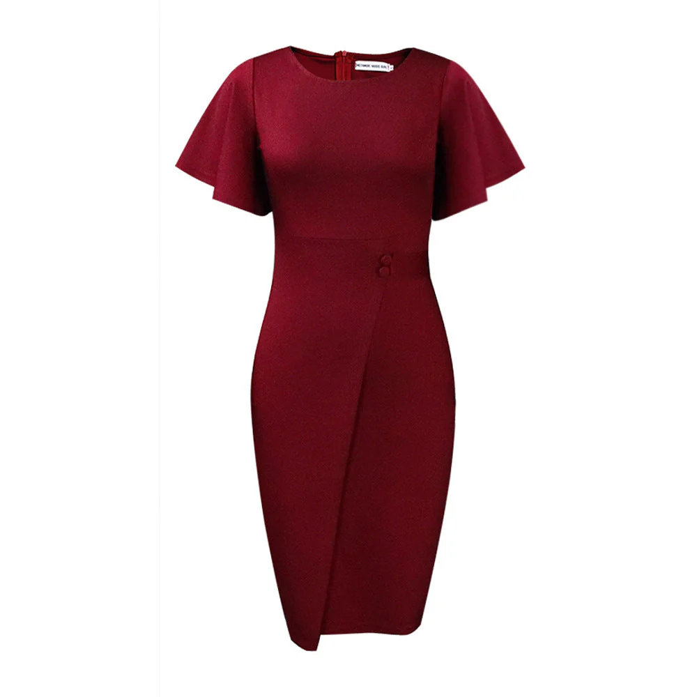Heidi-Mode | Damen Figurbetont Wickelstil Midi Kleid mit Kurzen Ärmeln - Image 5