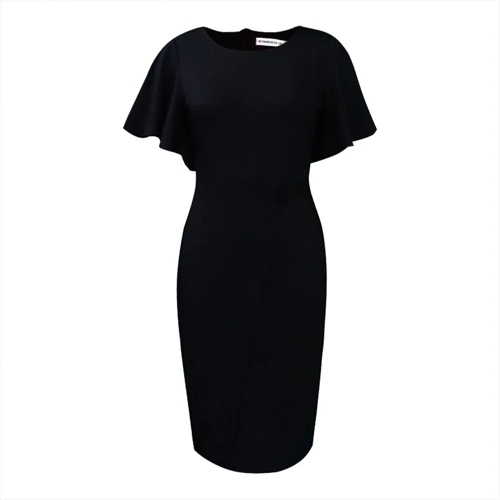 Heidi-Mode | Damen Figurbetont Wickelstil Midi Kleid mit Kurzen Ärmeln - Image 8