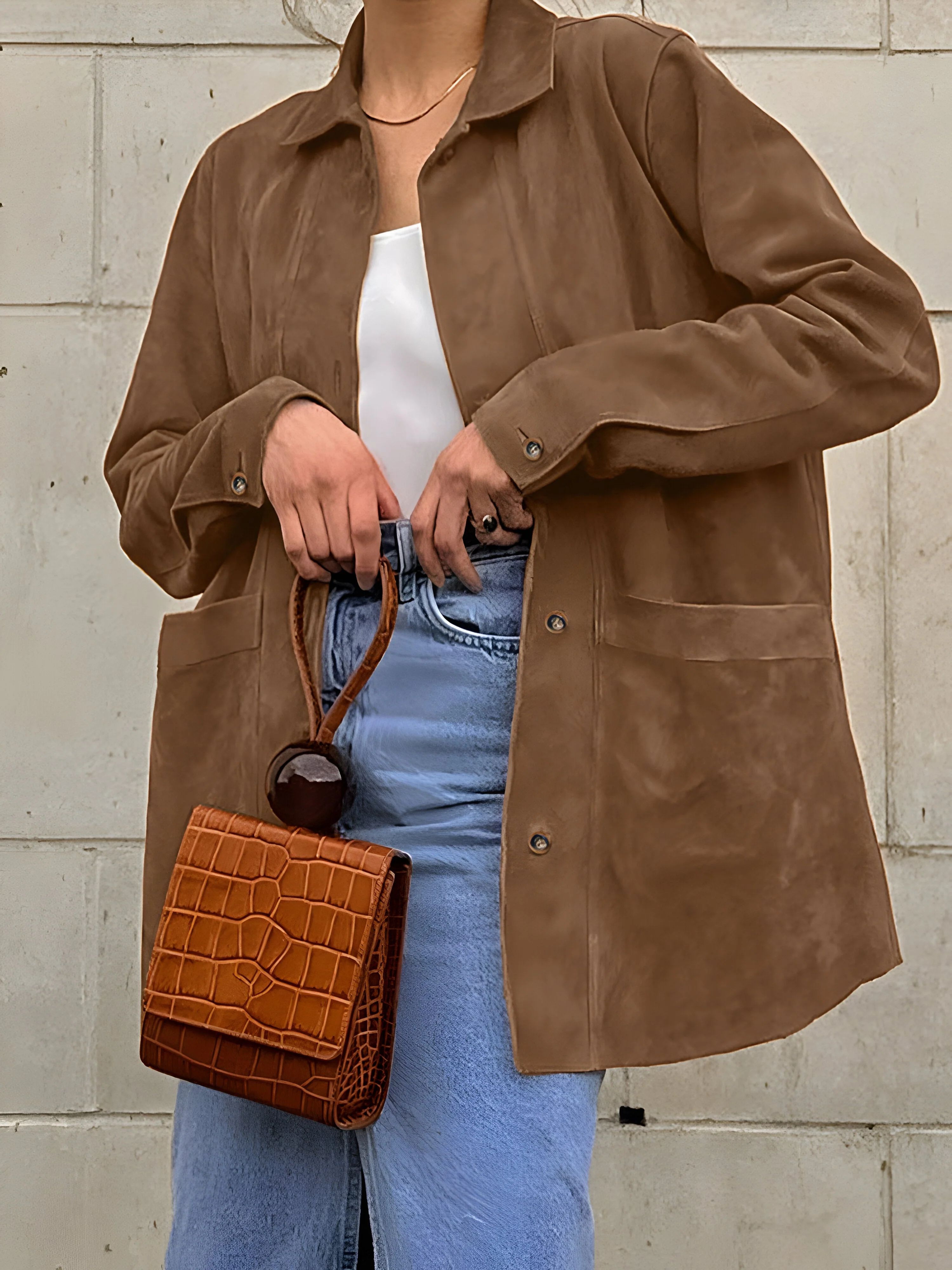Heidi-Mode | Damen Oversized Trendy Wildleder Stil Jacke - Image 3