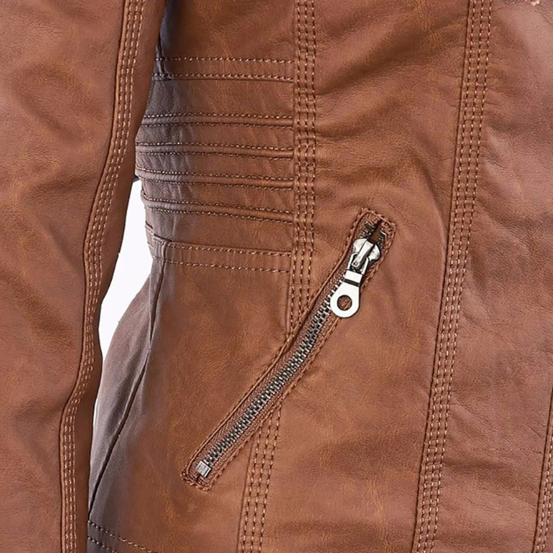 Heidi-Mode | Damen Wasserdichte Lederjacke mit Kapuze - Image 3