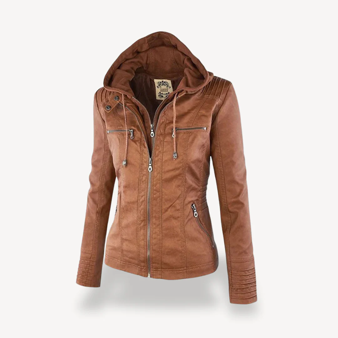 Heidi-Mode | Damen Wasserdichte Lederjacke mit Kapuze - Image 5