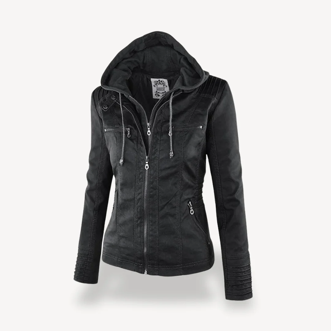 Heidi-Mode | Damen Wasserdichte Lederjacke mit Kapuze - Image 6