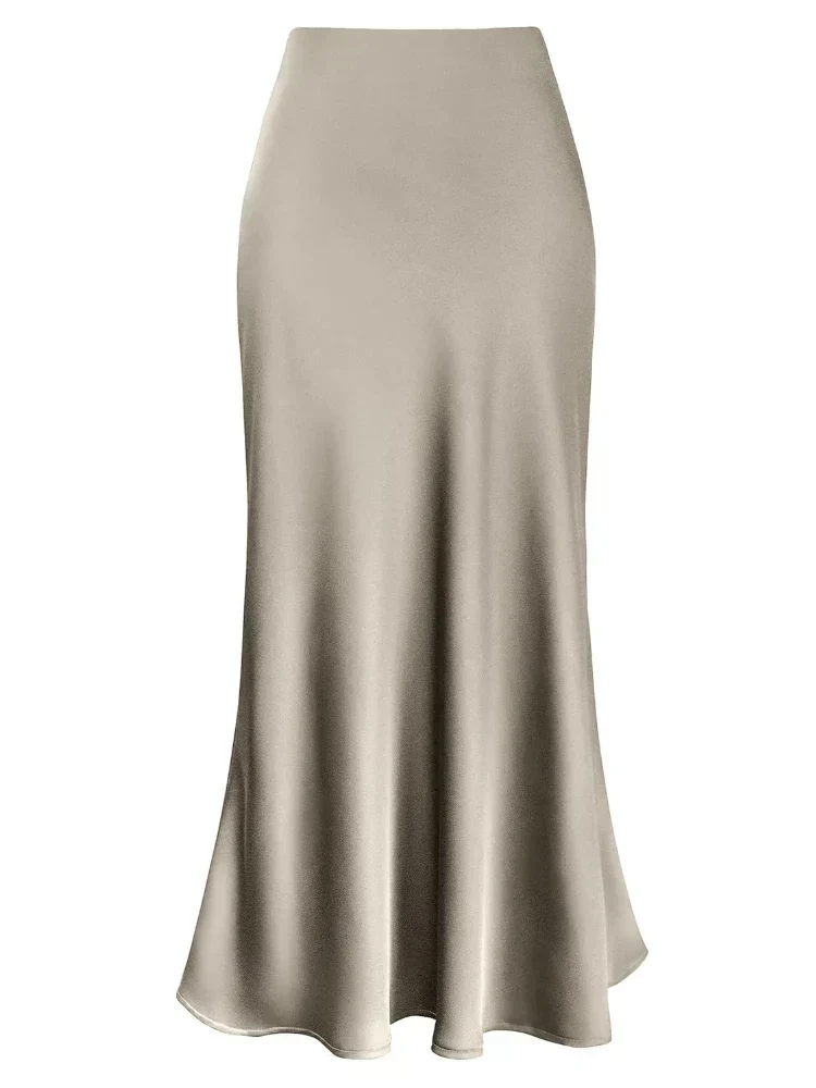 Heidi-Mode | Frauen Satin Seiden Röcke Sommer Frühling Koreanische Mode Kleidung Büro Damen Lange Röcke Elegant Schwarz Maxi Röcke für Frauen - Image 14