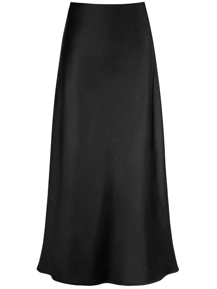 Heidi-Mode | Frauen Satin Seiden Röcke Sommer Frühling Koreanische Mode Kleidung Büro Damen Lange Röcke Elegant Schwarz Maxi Röcke für Frauen - Image 17
