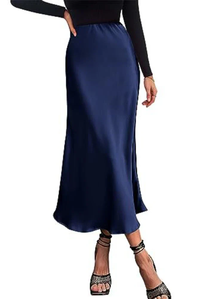 Heidi-Mode | Frauen Satin Seiden Röcke Sommer Frühling Koreanische Mode Kleidung Büro Damen Lange Röcke Elegant Schwarz Maxi Röcke für Frauen - Image 6