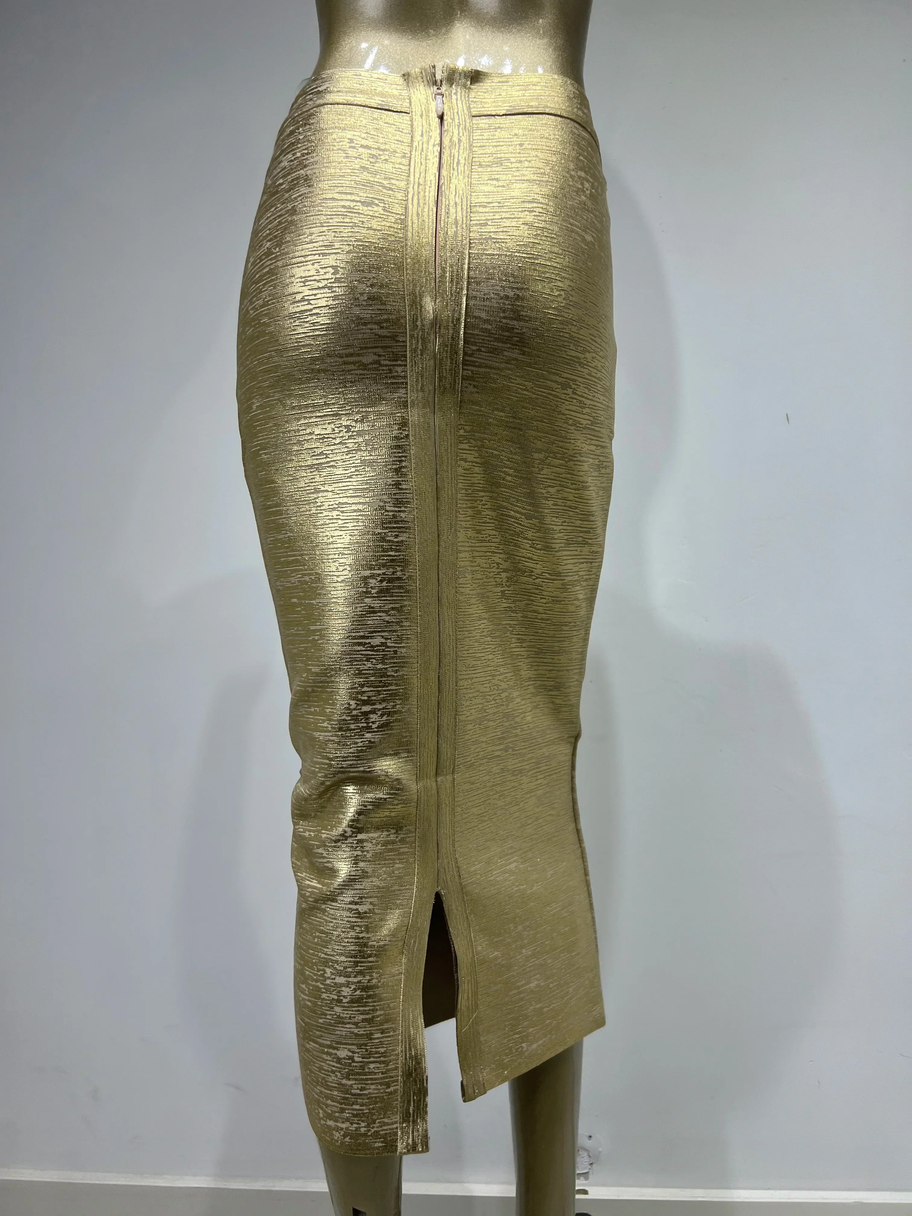 Heidi-Mode | Frauen Sommerrock Sexy Silber Gold Bronzing Midi Bandage Rock High Street Designer Schlanker Fest Midi Bleistiftrock 78Cm - Image 4