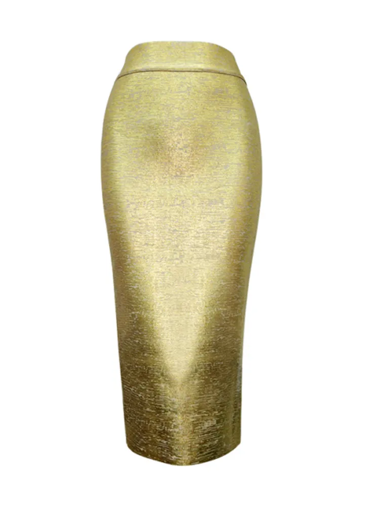 Heidi-Mode | Frauen Sommerrock Sexy Silber Gold Bronzing Midi Bandage Rock High Street Designer Schlanker Fest Midi Bleistiftrock 78Cm - Image 6