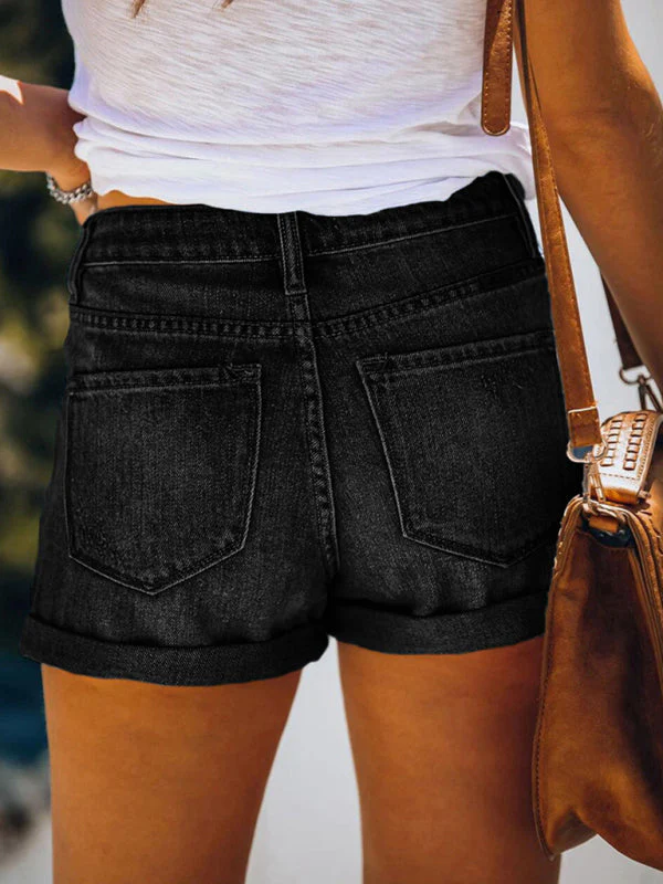 Heidi-Mode | Damen Stretch Mittelhohe Denim-Shorts mit Löchern - Image 7