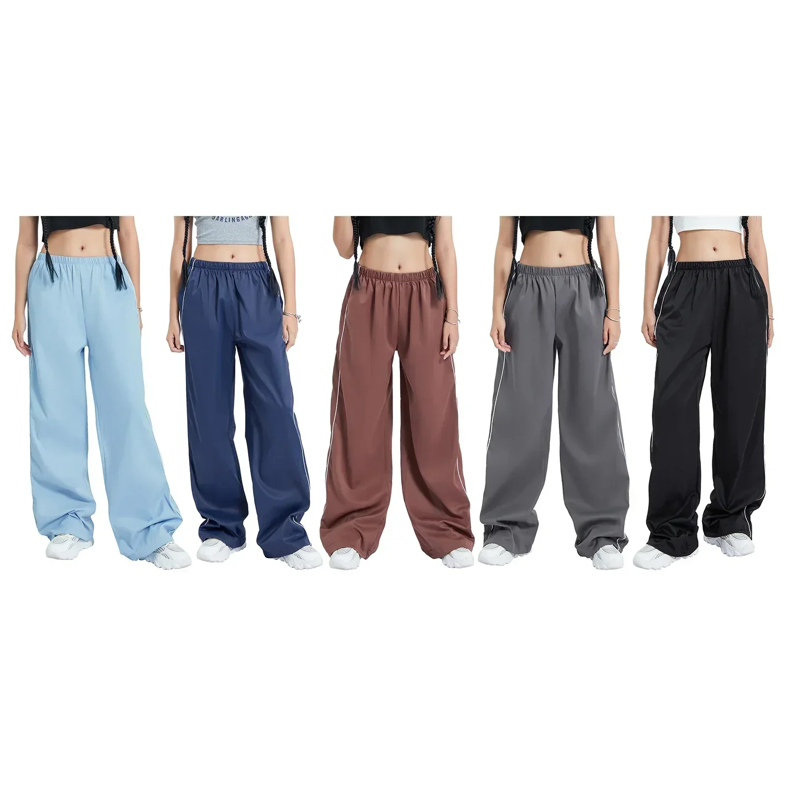 Heidi-Mode | Frauen Y2K Elastischer Taillen Cargo Hosen Locker Einfarbige Jogginghosen Trainingshose mit Taschen Streetwear - Image 3
