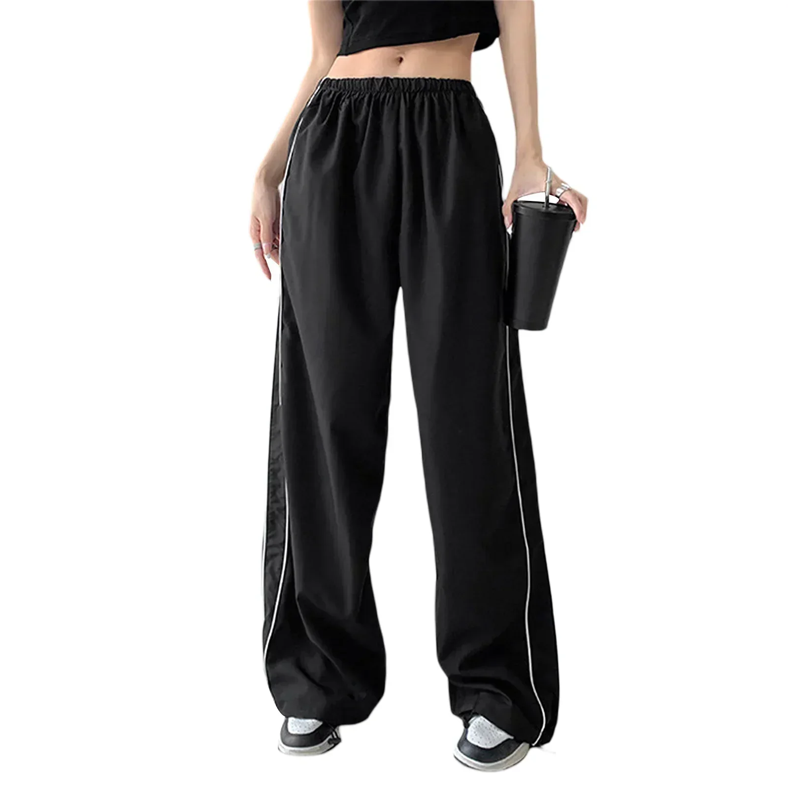 Heidi-Mode | Frauen Y2K Elastischer Taillen Cargo Hosen Locker Einfarbige Jogginghosen Trainingshose mit Taschen Streetwear - Image 6