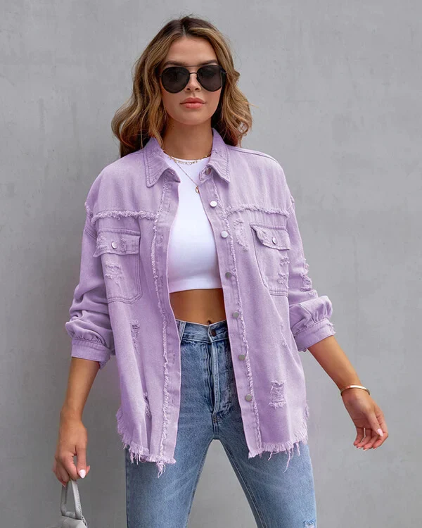 Heidi-Mode | Frühlingsjacke Moderne Damenjacke Aus Denim mit Rohen Kanten - Image 3