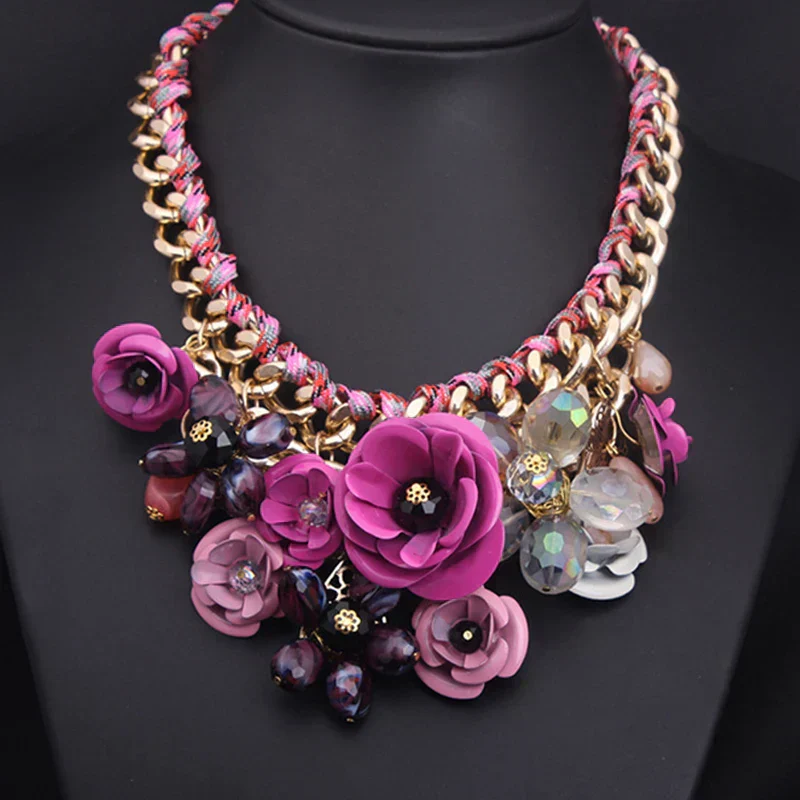 Heidi-Mode | Jahrgang Schmuck Elegante Prom Party Schönheitswettbewerb Hochzeit Geschenk Florale Blüte Blume Chunky Statement Halskette für Frauen Accessoires
