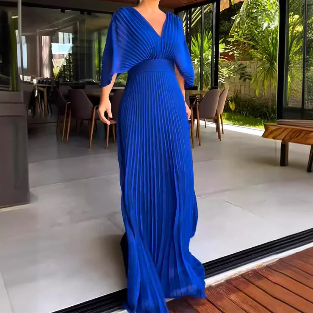 Heidi-Mode | Gefaltetes V-Ausschnitt Maxikleid mit Fließenden Ärmeln für Damen - Image 3