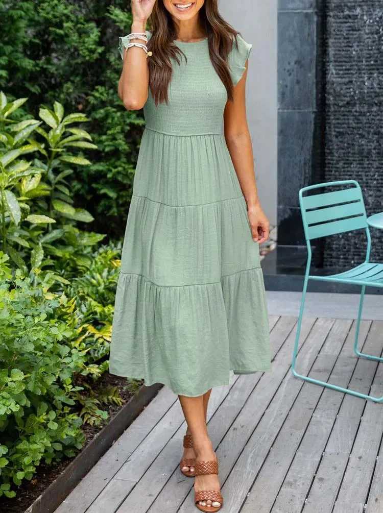 Heidi-Mode | Gerafft mit Schmetterlingsärmeln A Linie Sommerkleid - Image 13