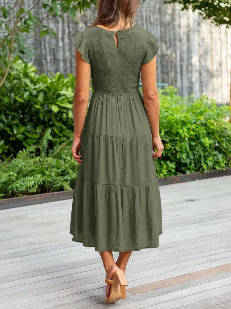 Heidi-Mode | Gerafft mit Schmetterlingsärmeln A Linie Sommerkleid - Image 14