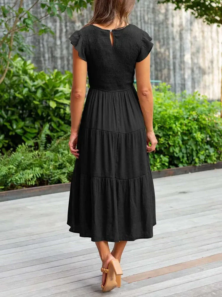 Heidi-Mode | Gerafft mit Schmetterlingsärmeln A Linie Sommerkleid - Image 5