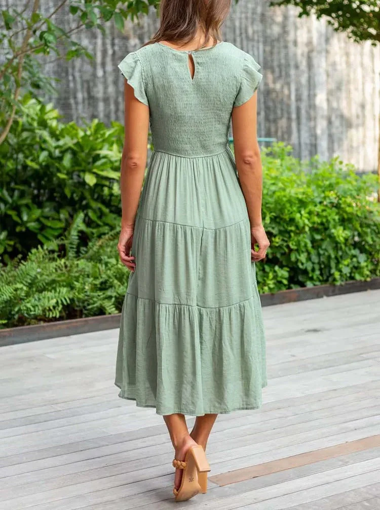 Heidi-Mode | Gerafft mit Schmetterlingsärmeln A Linie Sommerkleid - Image 6