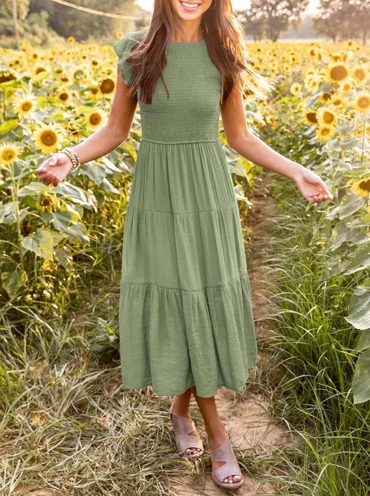 Heidi-Mode | Gerafft mit Schmetterlingsärmeln A Linie Sommerkleid - Image 7