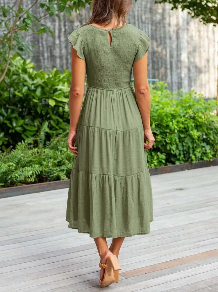 Heidi-Mode | Gerafft mit Schmetterlingsärmeln A Linie Sommerkleid - Image 8
