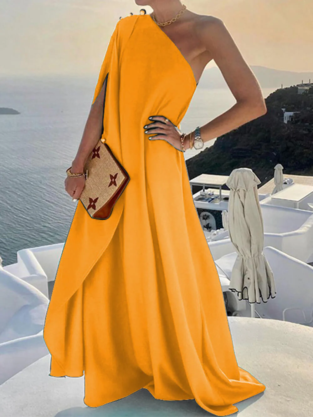 Heidi-Mode | Drapiertes Maxikleid mit Einem Schulter für Damen - Image 6