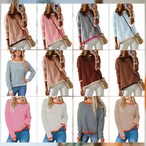 Heidi-Mode | Gestreiftes, Lockeres und Vielseitiges Langarm-Strickpullover-Top für Damen