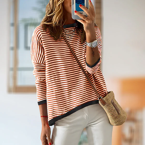 Heidi-Mode | Gestreiftes, Lockeres und Vielseitiges Langarm-Strickpullover-Top für Damen - Image 12