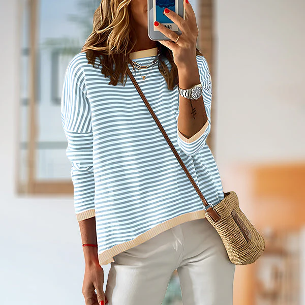 Heidi-Mode | Gestreiftes, Lockeres und Vielseitiges Langarm-Strickpullover-Top für Damen - Image 5