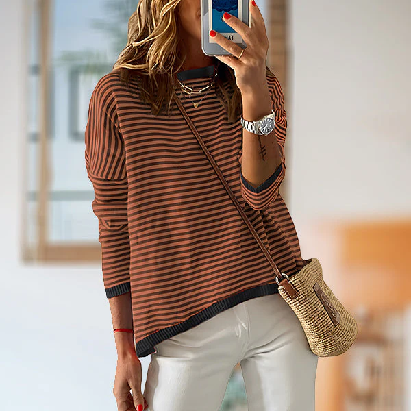 Heidi-Mode | Gestreiftes, Lockeres und Vielseitiges Langarm-Strickpullover-Top für Damen - Image 8