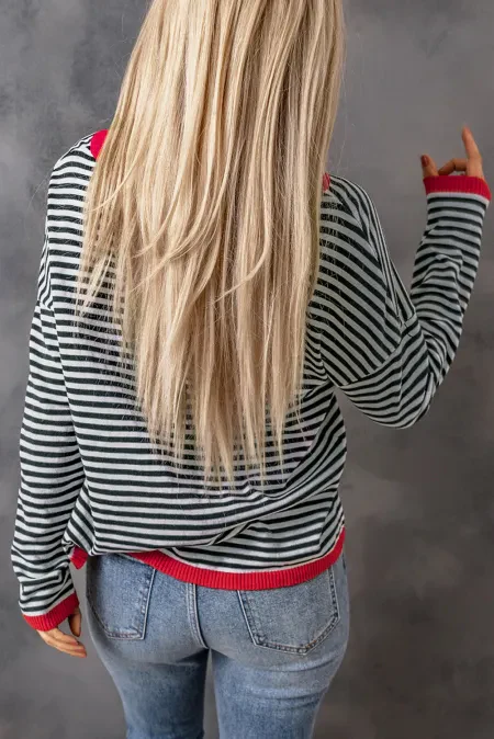 Heidi-Mode | Gestreiftes Rundhals-Tropfschulter-T-Shirt - Image 11