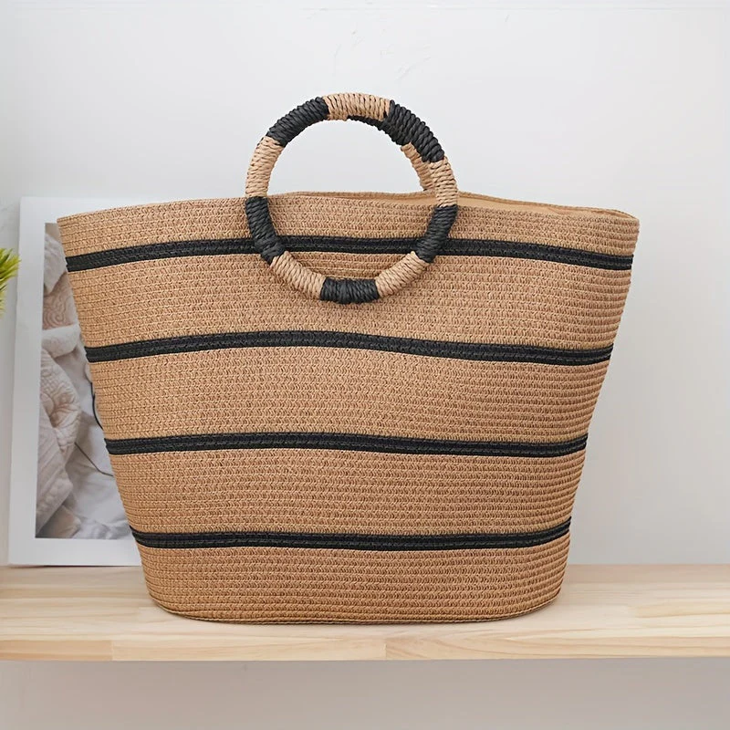 Heidi-Mode | Gestreiftes Woven Tote Bag für Damen Leicht und Geräumig