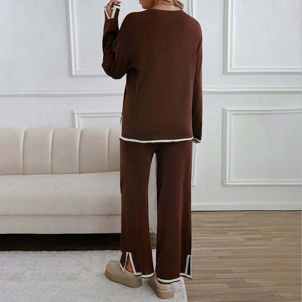 Heidi-Mode | Gestrickter, Lockerer Oberteil mit Weitem Bein, Zweiteiliger, Lässiger Rundhalsanzug - Image 15