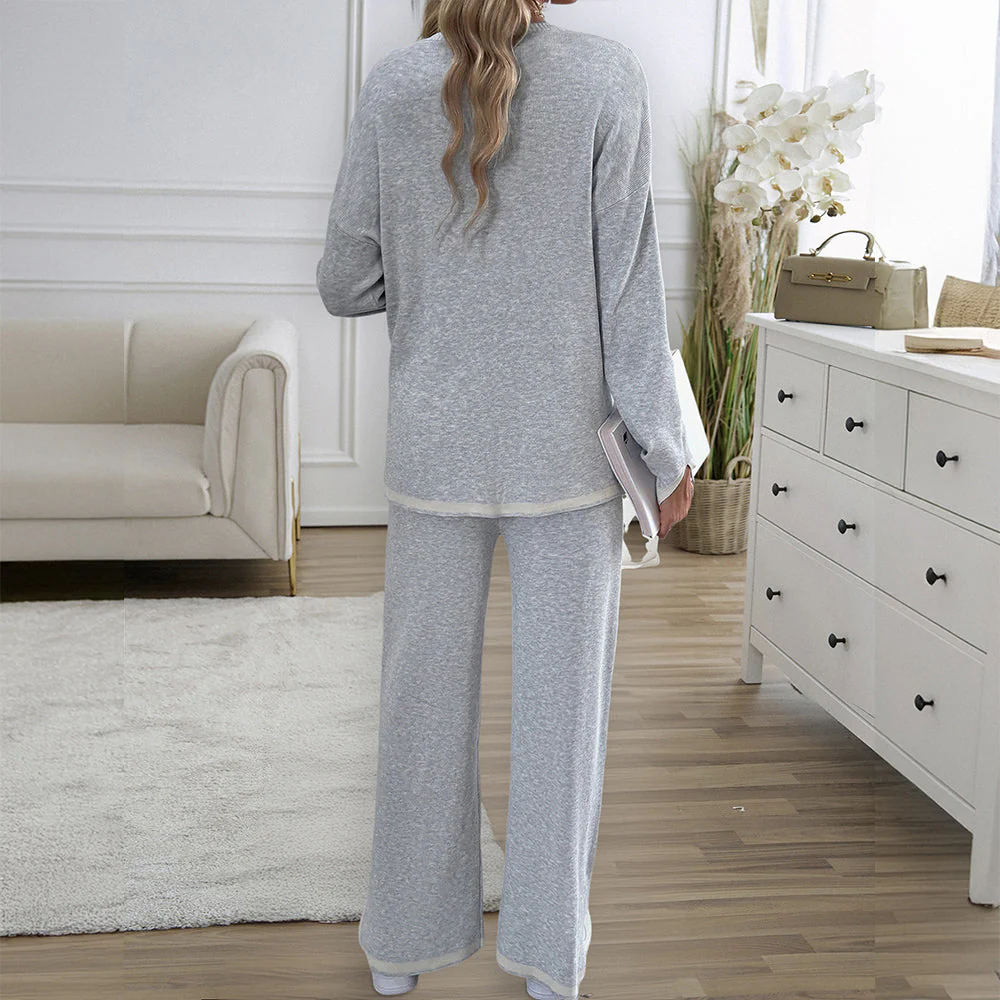 Heidi-Mode | Gestrickter, Lockerer Oberteil mit Weitem Bein, Zweiteiliger, Lässiger Rundhalsanzug - Image 7