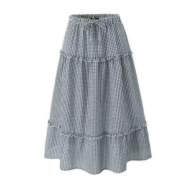 Heidi-Mode | Gestuftes Gingham-Midirock mit Rüschendetail - Image 9