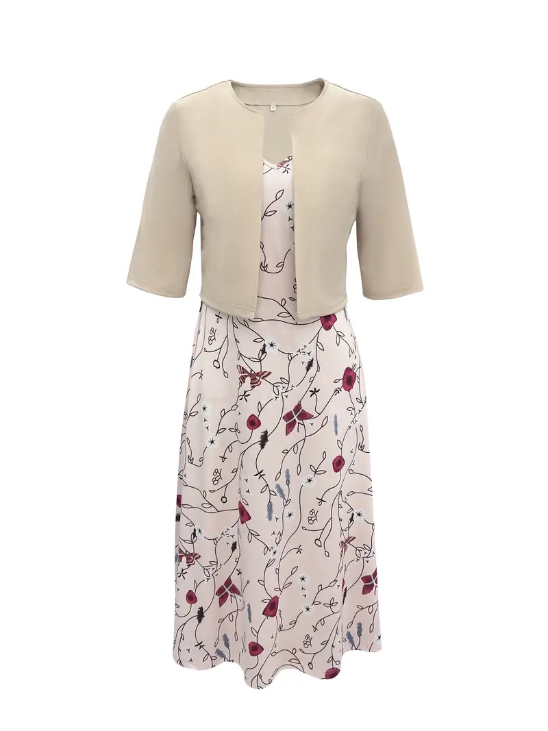 Heidi-Mode | Geteilter Kleid mit V-Ausschnitt und Ärmellose Oberteil mit Blumenmuster