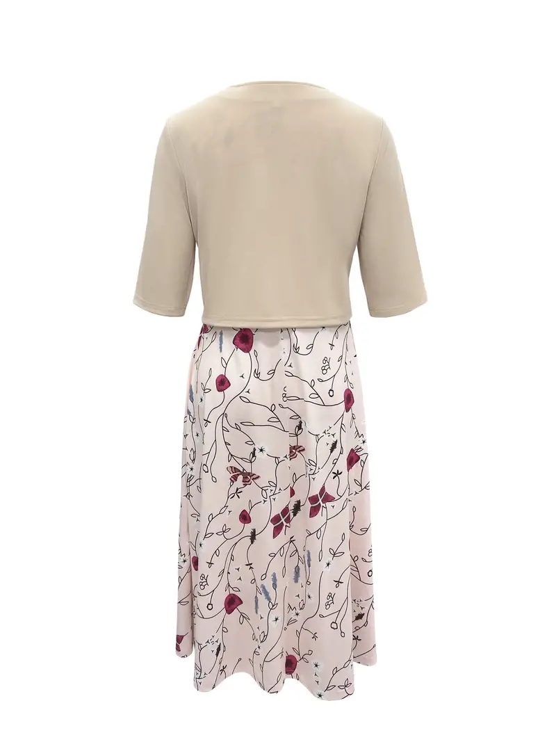 Heidi-Mode | Geteilter Kleid mit V-Ausschnitt und Ärmellose Oberteil mit Blumenmuster - Image 2