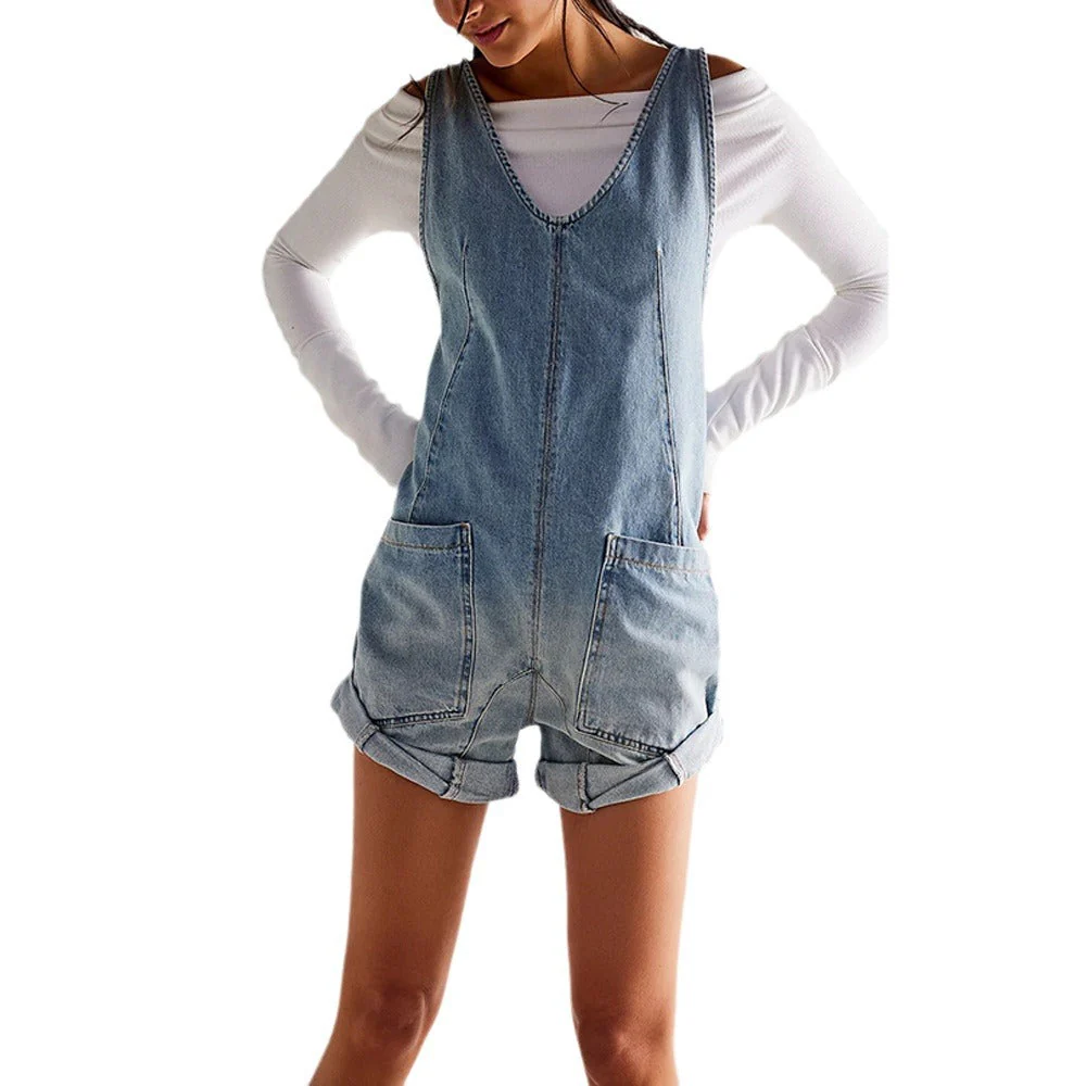 Heidi-Mode | Gewaschene Denim Adjustable Strap Shorts Jumpsuit - Image 4