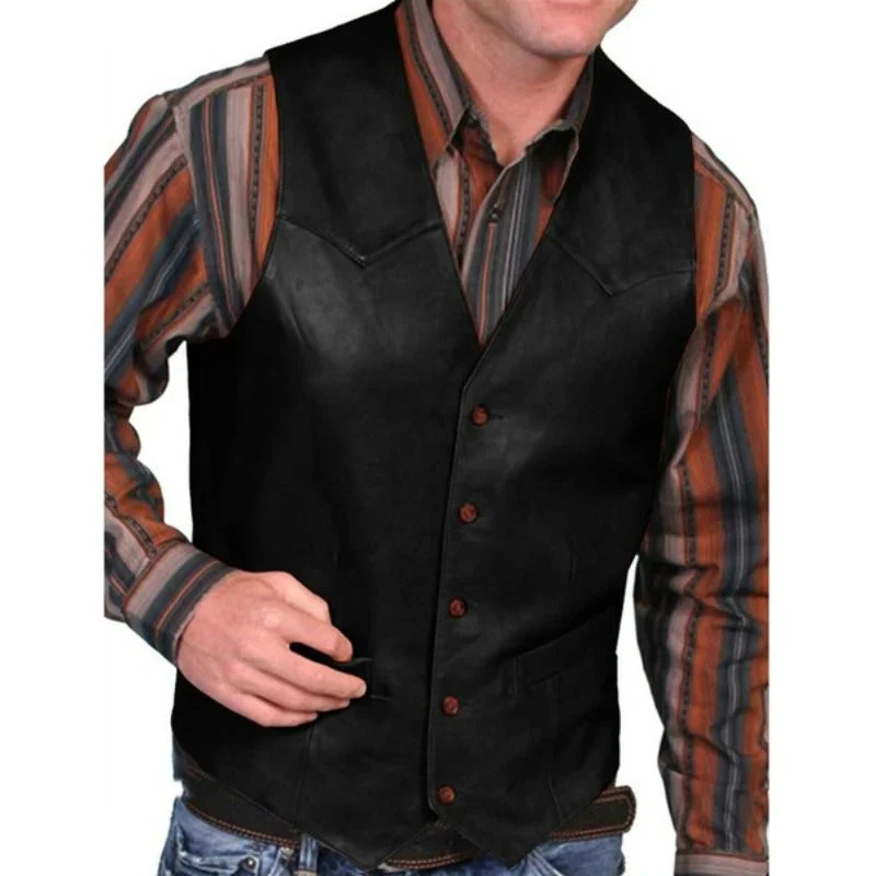 Heidi-Mode | Gilet Klassisch Western Leder Optik Weinlese Weste für Männer - Image 2