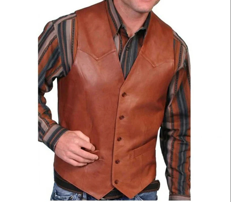 Heidi-Mode | Gilet Klassisch Western Leder Optik Weinlese Weste für Männer - Image 3