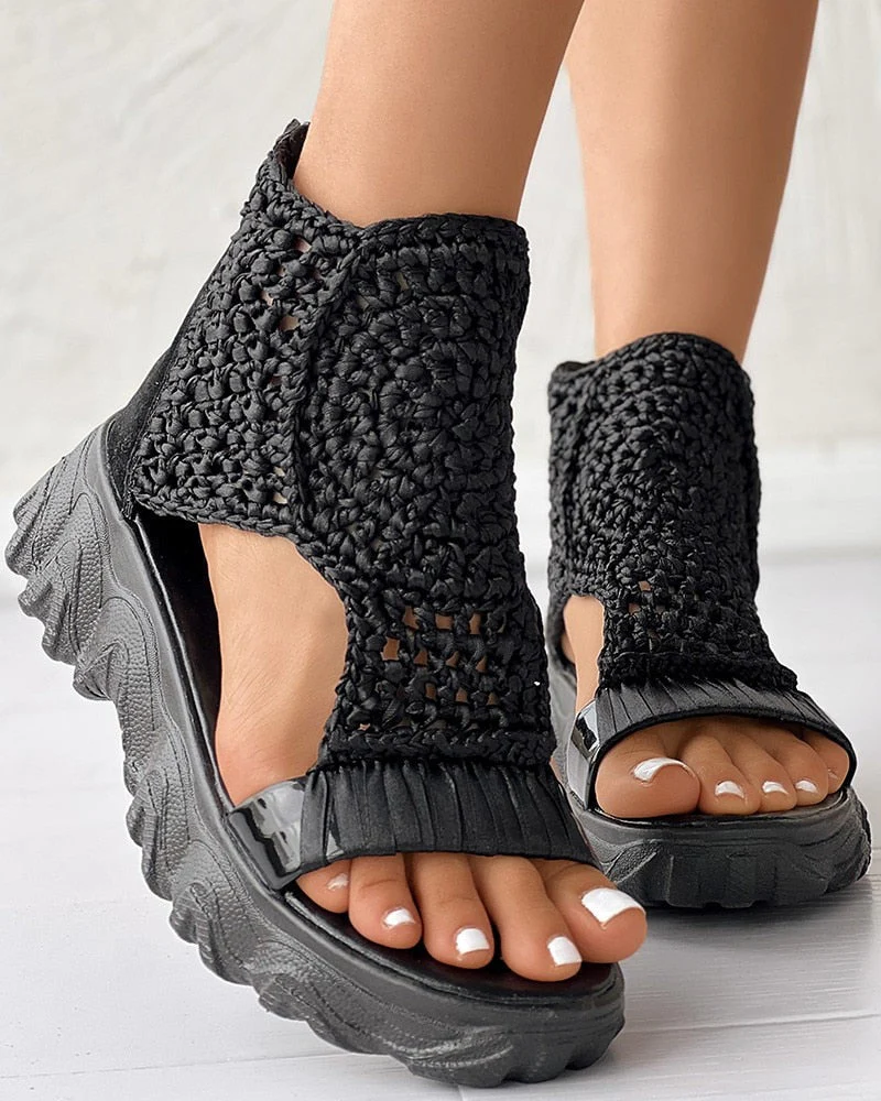 Heidi-Mode | Geflochtene Geometrie-Sandalen Damen Sommer Keilsandalen