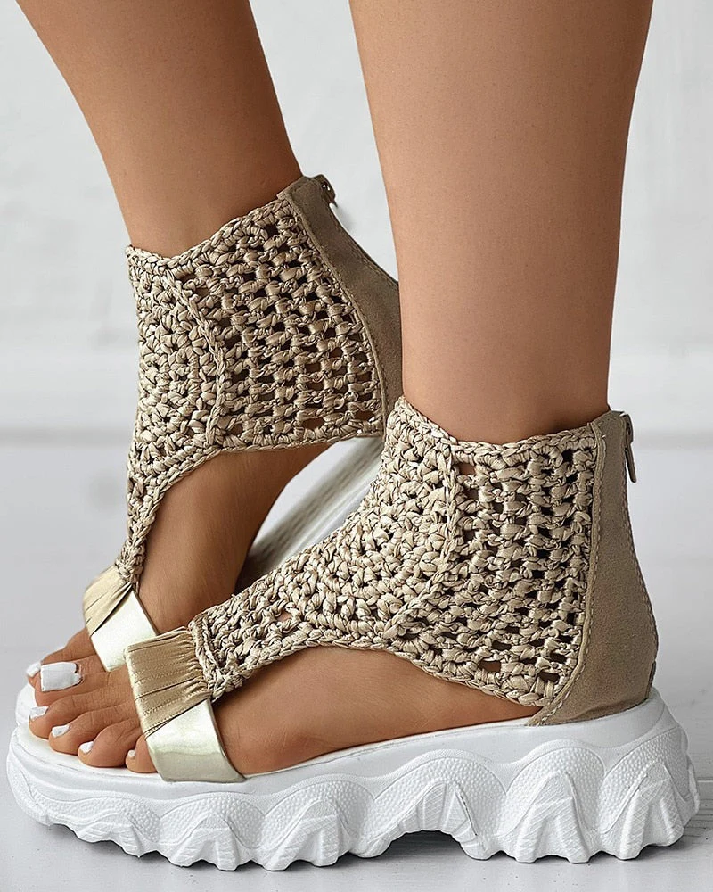 Heidi-Mode | Geflochtene Geometrie-Sandalen Damen Sommer Keilsandalen - Image 5