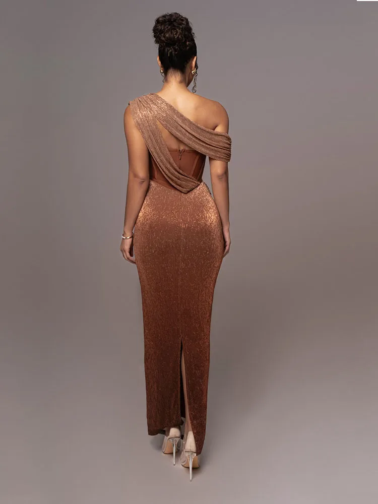 Heidi-Mode | Glitzer Rückenfrei Abend Maxi Kleid