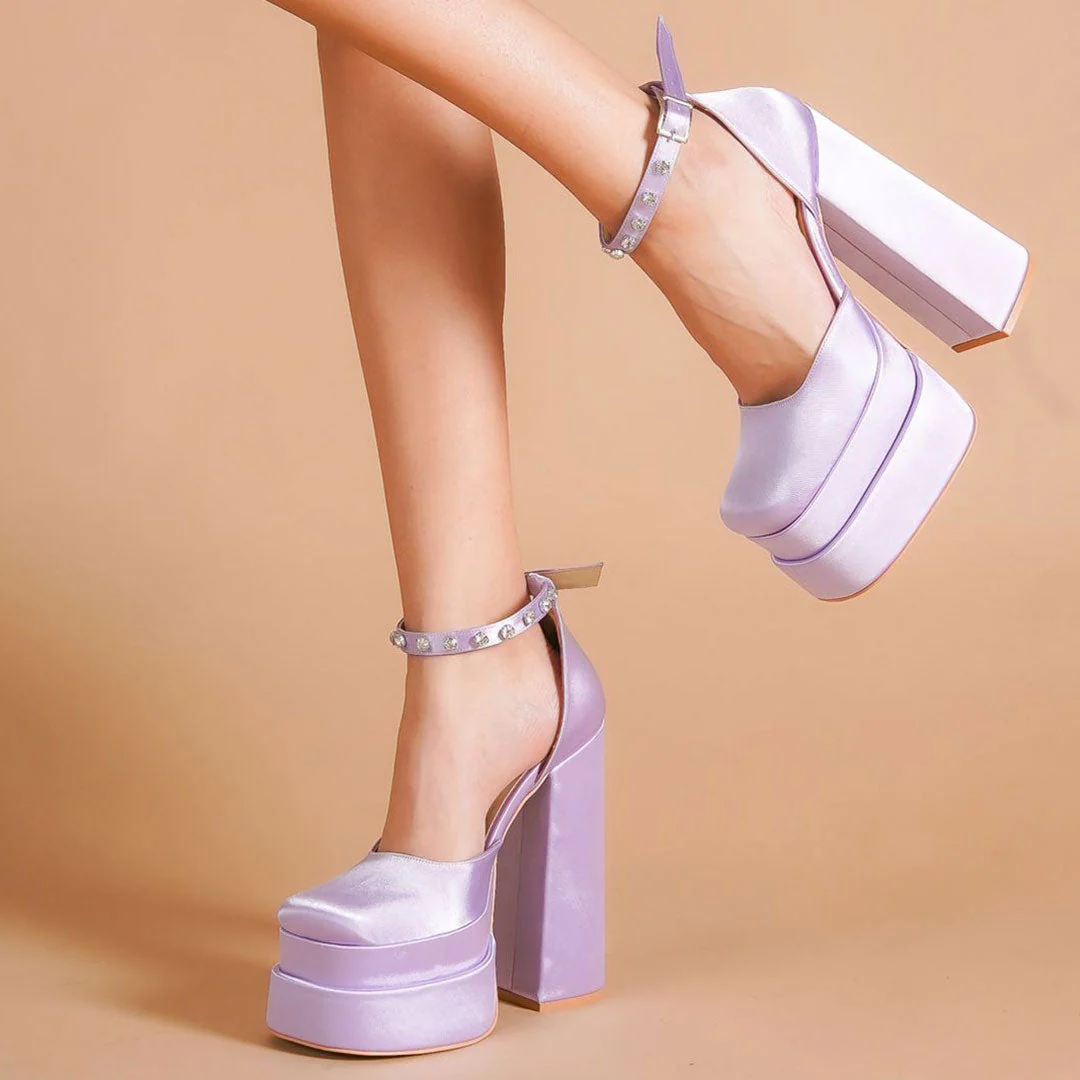 Heidi-Mode | Glänzende Satin Pumps mit Quadratischer Spitze und Klobigem Plateau - Image 2