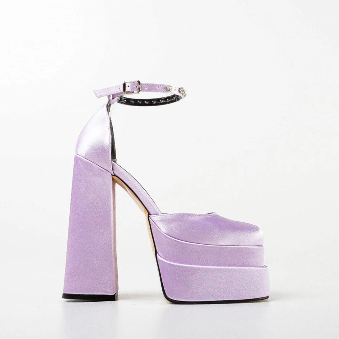 Heidi-Mode | Glänzende Satin Pumps mit Quadratischer Spitze und Klobigem Plateau - Image 5