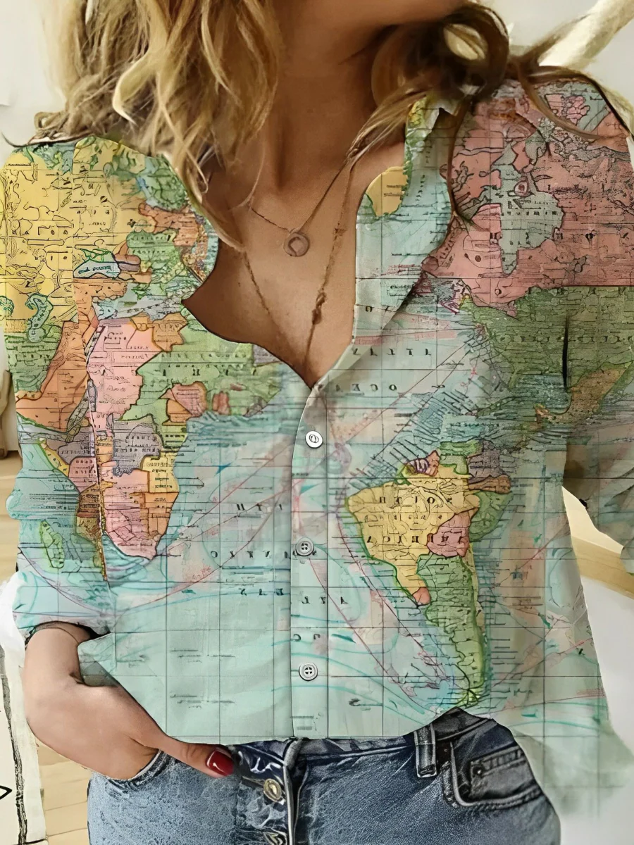 Heidi-Mode | Globe Weltkarte Bedrucktes Shirt