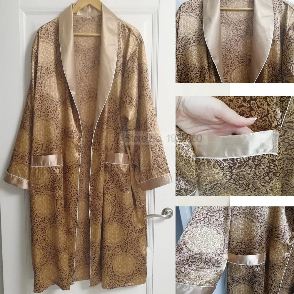 Heidi-Mode | Golddruck Luxus Satin Bademantel