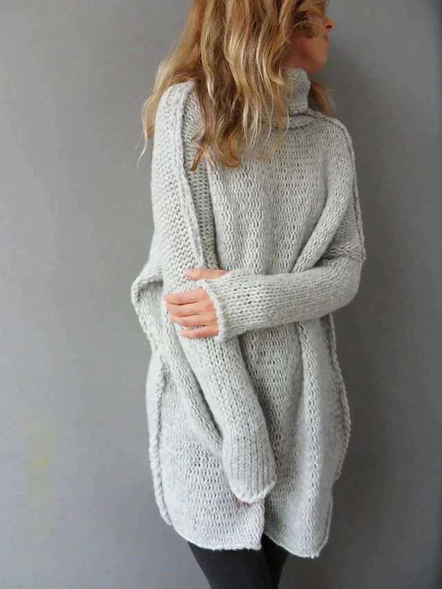 Heidi-Mode | Grauer Übergroßer Pullover mit Rollkragen