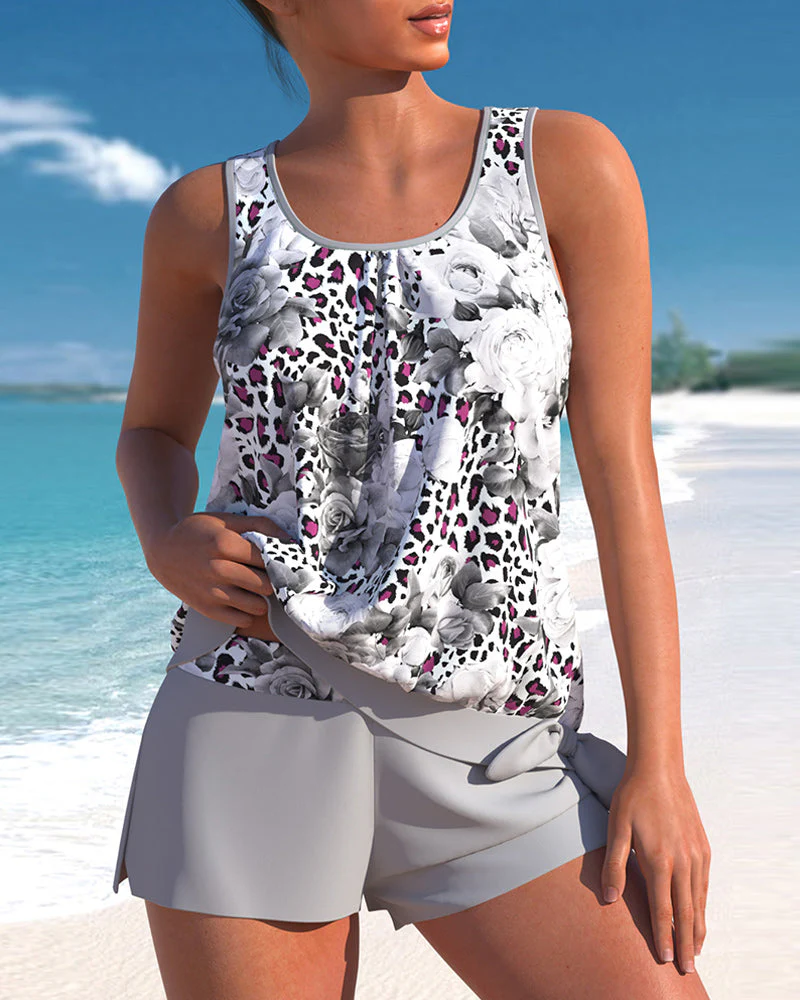 Heidi-Mode | Graues Bedrucktes Tankini Satz für Damen - Image 3